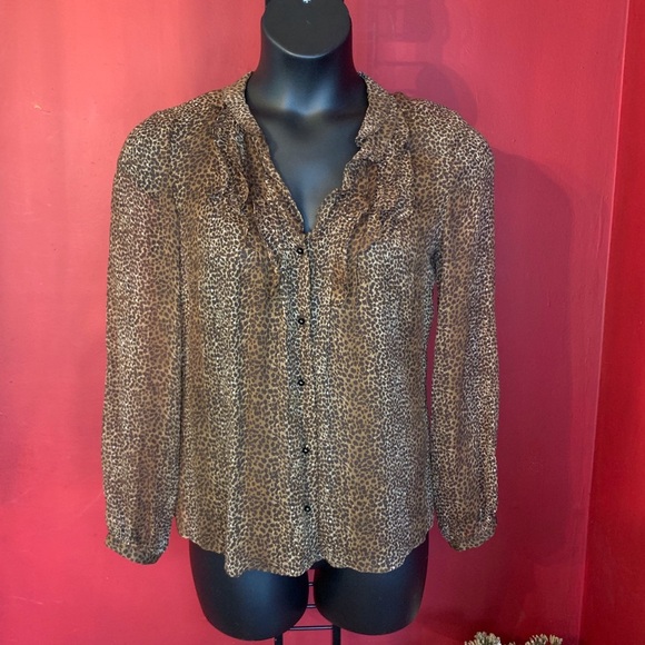 ANN TAYLOR SILK ANIMAL PRINT BLOUSE SIZE 8 - Picture 1 of 3